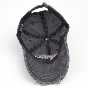Detail view showing the 100% cotton inner structure and sweatband of the baseball cap