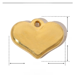 Technical drawing of a 14mm heart pendant in gold stainless steel with dimensions