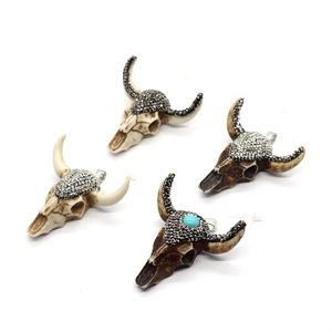 Bull head skull pendants with sparkling rhinestones and turquoise stone for DIY jewelry