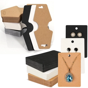 Kraft paper jewelry display cards for necklaces and earrings in black, white, and brown