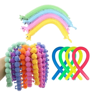 Rainbow TPR fidget toys set featuring stretchy caterpillar and noodle sensory bracelets