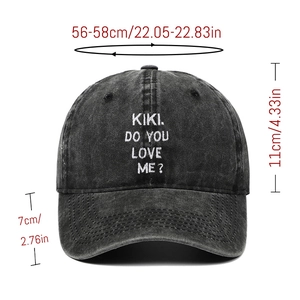 Berretto da baseball in cotone lavato grigio scuro con ricamo Kiki e dimensioni