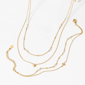 Layered Star Artificial Pearl Necklace Bracelet Anklet Stainless Steel PVD Gold Plated Waterproof Jewelry For Women