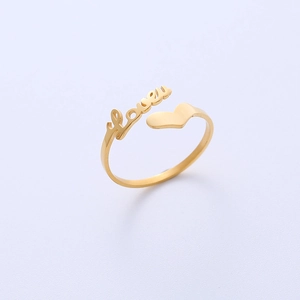 Rose gold titanium steel open ring with heart motif and love engraving for women
