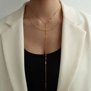 Y2K Titanium Steel Tassel Double Layer Necklace 18K Gold Plated Sexy Long Chain Clavicle Pendant Necklace For Women Fashion Jewelry