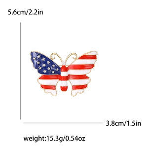 Luxurious butterfly brooch with US flag pattern, rhinestones, and pearls, 5.6cm x 3.8cm size