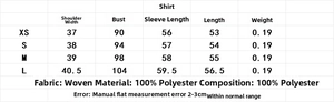 Tableau des tailles détaillé pour ensemble chemise et short en crochet pour femme