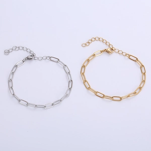 Minimalist paperclip chain bracelets in gold and silver steel with adjustable lobster clasp