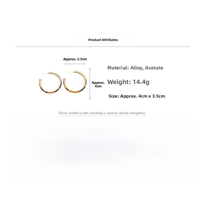 Detailed size view of C-shaped acetate leopard print hoop earrings with silver pins