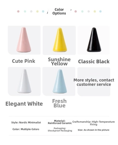 Detailed grid view of minimalist ceramic cone ring holders in five soft pastel colors