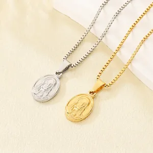 Collier Pendentif Portrait Ovale Acier Inoxydable Jésus Relief Religieux Rétro Hip Hop Bijoux Pour Hommes Femmes