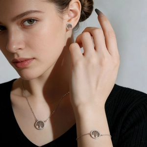 Elegant S925 sterling silver Tree of Life jewelry set with necklace bracelet and earrings
