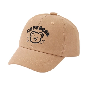 Casquette de baseball en coton kaki pour enfants avec broderie d'ours et visière courbée