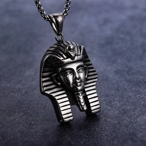 Silver stainless steel Pharaoh pendant necklace with snake detailing and box chain