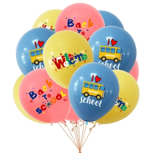 Colorful Back to School latex balloon set with yellow, blue and pink party decorations
