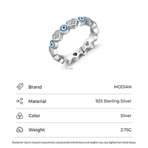 925 sterling silver evil eye ring with blue enamel and heart-shaped zircon stones