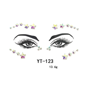 Detailed view of sparkling acrylic face rhinestone stickers, perfect for festival and party makeup.