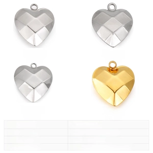 Quilted heart pendants in steel and gold colors, shown in 22mm, 18mm, and 13mm sizes