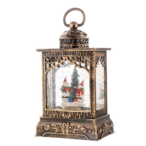Christmas water lantern with snowman and tree inside bronze vintage LED musical snow globe