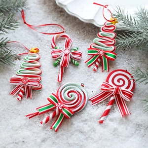Christmas Tree Hanging Ornaments Plastic Candy Cane And Lollipop Decor Red White Green Spiral Design With Ribbon Bow