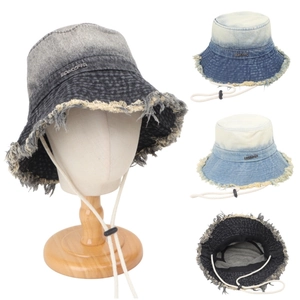 Chapeau Bob En Jean Rétro Femmes Bord Effiloché Délavé Protection Solaire Bord Large Streetwear Extérieur Avec Cordon