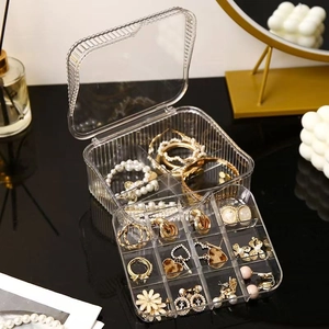 Jewelry Box Transparent Acrylic Storage Organizer With Lid Multi Grid Multi Layered Dustproof For Earrings Rings Necklaces