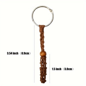 Porte-clés en maille tressée marron ajustable avec dimensions de 3,54 et 1,5 pouces
