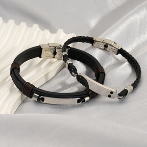 Ensemble de bracelets en acier inoxydable pour hommes avec corde tressée et cuir