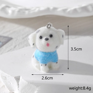 Cute resin flocked dalmatian dog pendant with blue sweater, size 3.5cm by 2.6cm