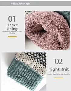 Detail of winter gloves showing double-layer thermal fleece lining and jacquard knit cuff