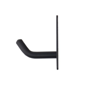 Side view of matte black J-shaped stainless steel wall hook with a smooth finish