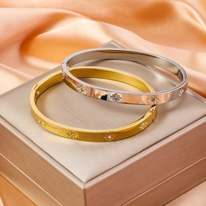 Titanium steel octagram bracelets in gold and silver finish with sparkling zircons