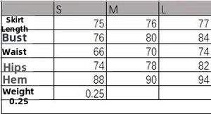Tableau des tailles pour robe en maille dos nu avec mesures de buste et de taille