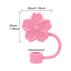 Pink silicone peach blossom straw cover dimensions 30mm width with 10mm inner diameter