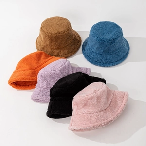 Lamb wool bucket hats in six vibrant colors including brown blue and orange for winter