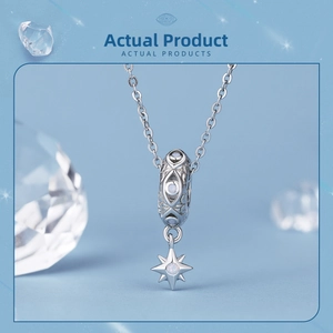 Detail of S925 sterling silver O-chain necklace with hollow bead and star pendant