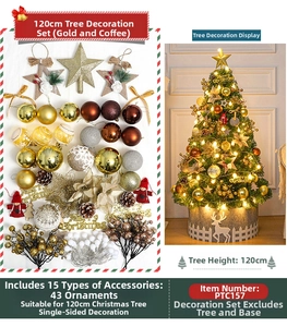 43pcs gold Christmas tree ornaments set including stars and pinecones for 120cm trees