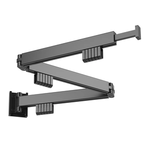 Black foldable wall-mounted drying rack with 3-section telescopic alloy arm for laundry