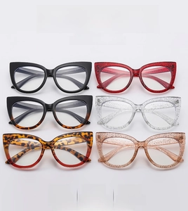 Detailed grid showing vintage cat-eye glasses frames with colorful glitter and leopard textures