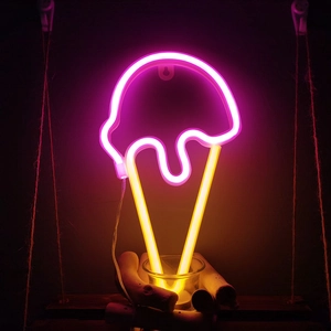 Pink and yellow LED ice cream neon sign for bedroom and festive holiday wall decoration