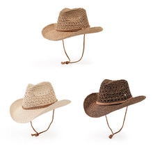 Detailed view of breathable wide brim straw hats with adjustable windproof drawstrings