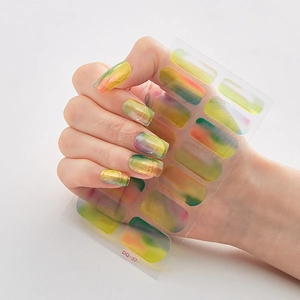 Detail of 3D laser gold gradient watercolor nail stickers in model DQ-37