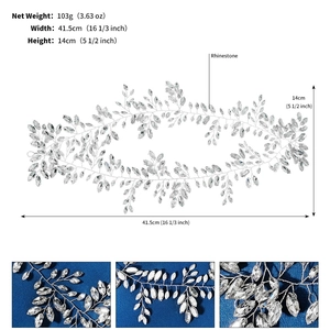 Detailed size specifications for baroque bridal headband with rhinestones and crystals