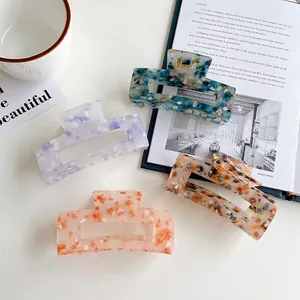 Chic oversized rectangular hollow claw clips in marble and tortoiseshell patterns