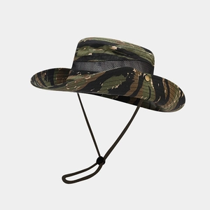 Chapeau Boonie Camouflage Maille Respirante Bord Large Protection Solaire Corde Vent Réglable Randonnée Style Militaire