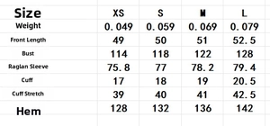 Detailed size chart for mesh flocked top showing measurements for XS, S, M, L sizes