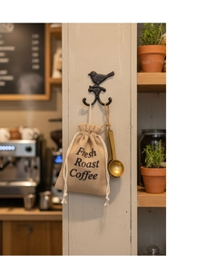 Vintage Vogel-Wandhaken aus Gusseisen für Kleidung und Dekoration in einem Café