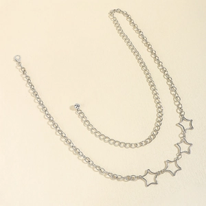 Double-layer silver metal star belt chain with adjustable lobster clasp for dresses