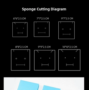 Detailed diagram of sponge insert cut-outs for various jewelry drawer box dimensions