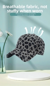 Dettaglio del tessuto in velluto a coste traspirante con stampa leopardata del cappello
